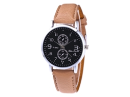 Relógio masculino coreano elegante com pulseira de couro e movimento de quartzo (bege)