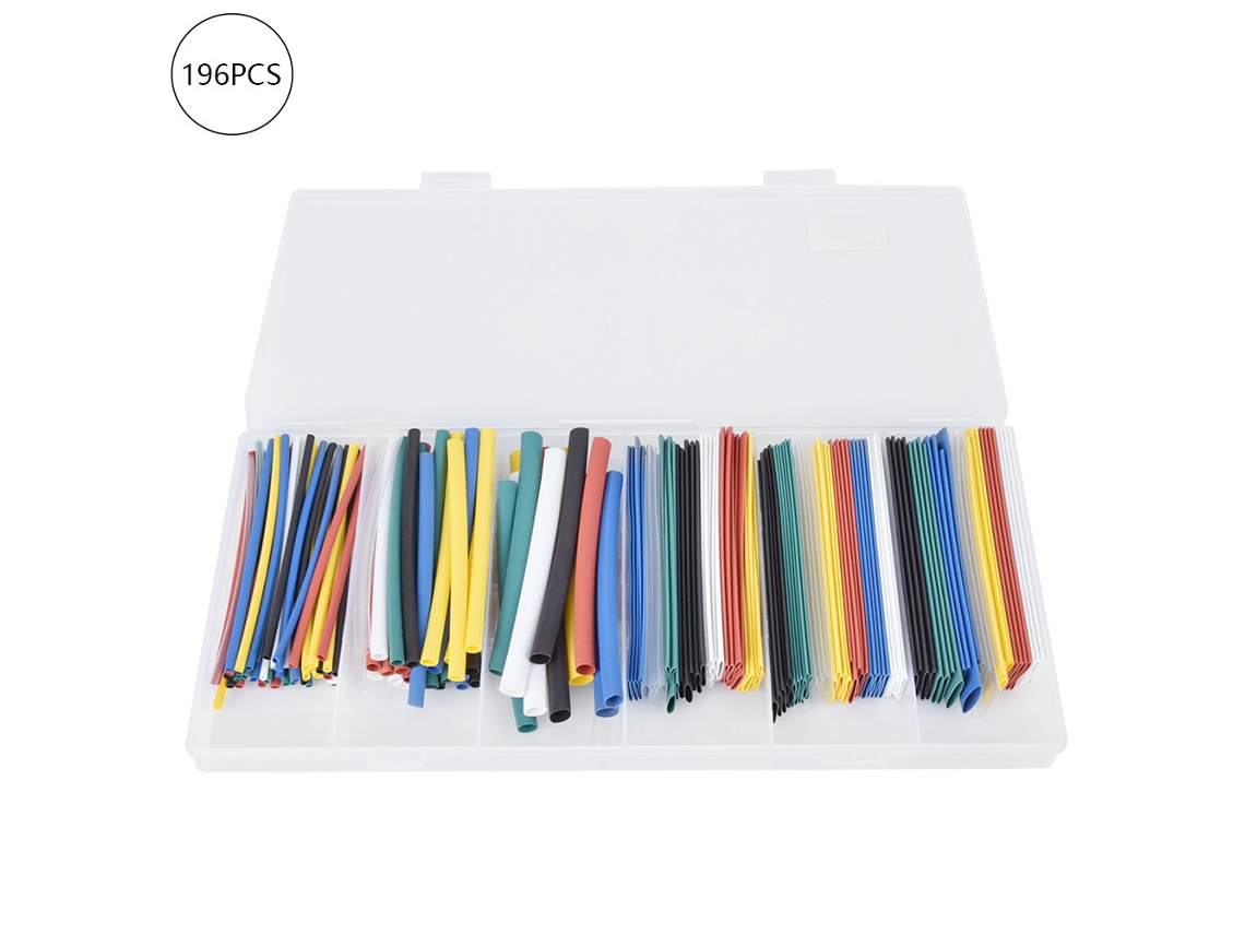 Kit com 196 peças de mangas termorretráteis de poliolefina 2:1 para cabos e fios.