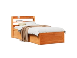 Vidaxl Estrutura Cama C/ Cabeceira 100x200cm Pinho Maciço Castanho-mel