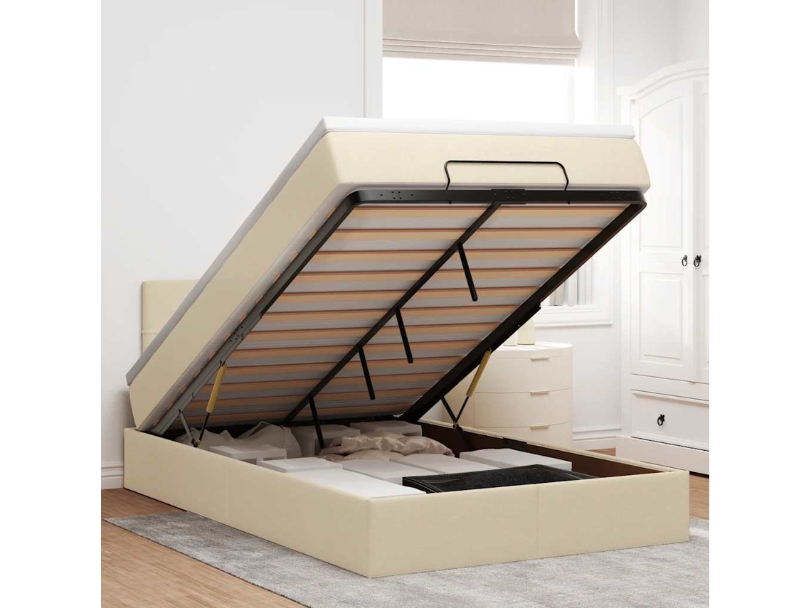 Vidaxl Estrutura De Cama Otomana Com Colchão 120x190 Cm Tecido Creme