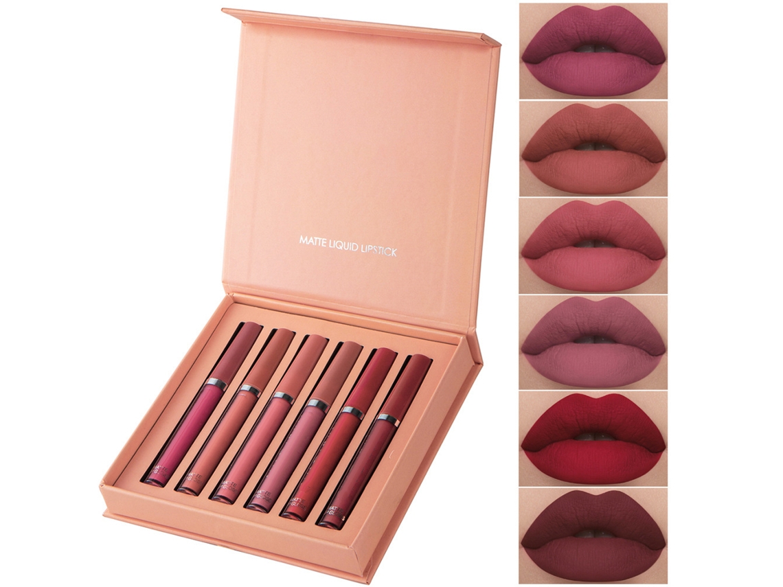 Set De 6 Batons Líquidos Mate Para Mulher Impermeável De Longa Duração Brilho Labial Mate