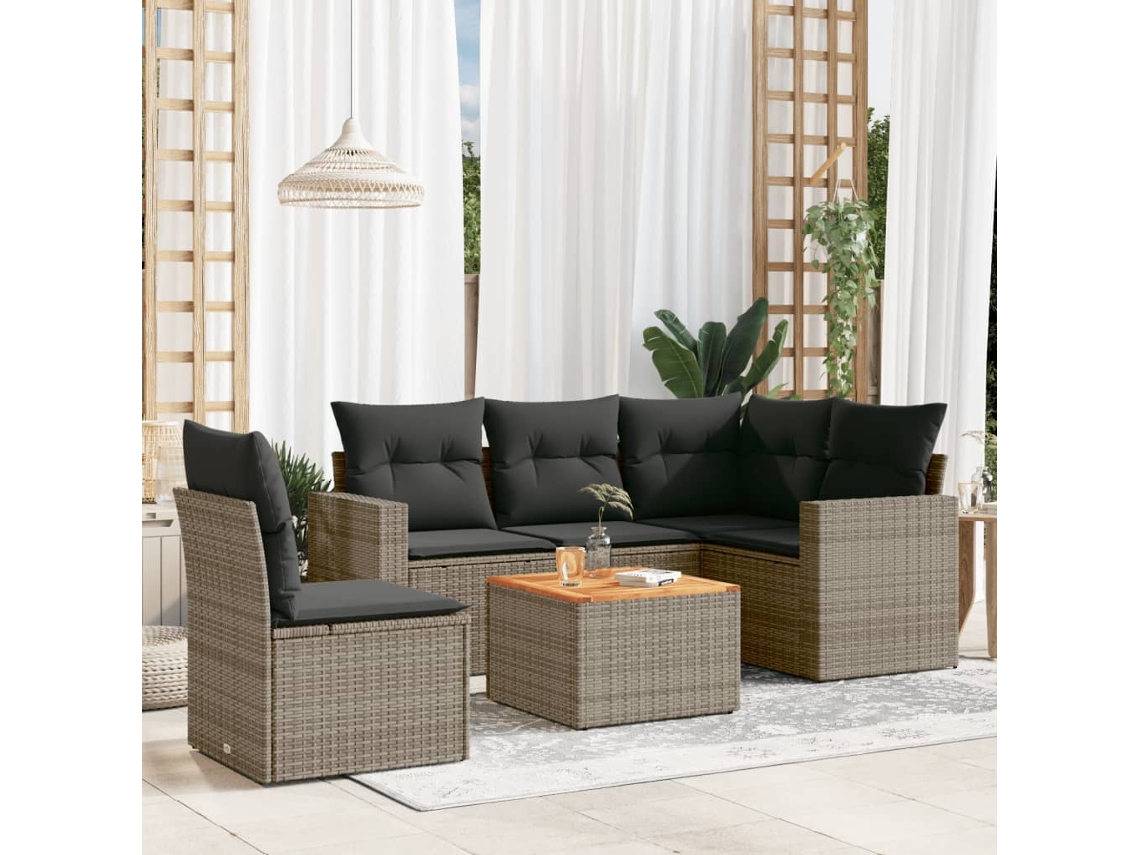 Vidaxl 6 Pcs Conjunto Sofás De Jardim Com Almofadões Vime Cinzento