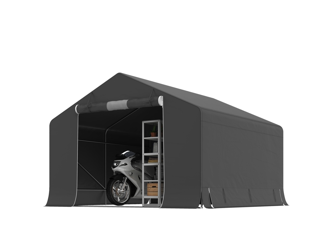 Abrigo impermeável motocicletas 300x300x210cm cinza escuro porta enrolar zíper | S/MARCA