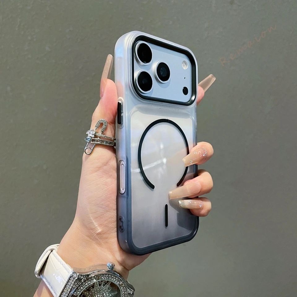 Capa Oficial Grande Para Iphone 17 (preta), Com Janela Lateral, Design Gradiente Colorido E Proteção Contra Impactos.