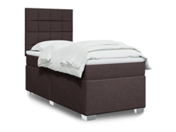 Vidaxl Cama Com Molas/colchão 100x200 Cm Tecido Castanho-escuro