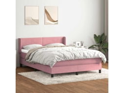 Vidaxl Cama Com Molas/colchão 140x210 Cm Veludo Rosa
