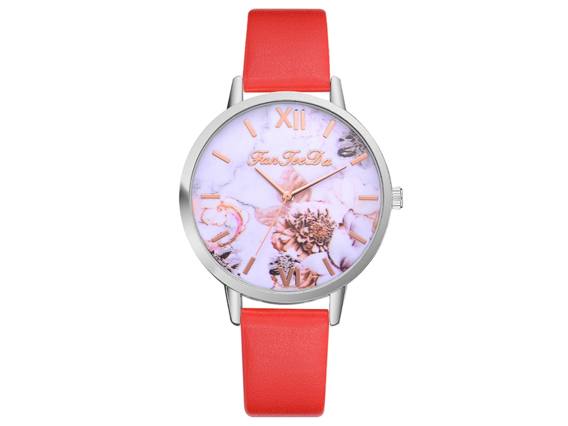Relógio de Pulso Feminino Casual Analógico de Quartzo com Pulseira Pu Ajustável Fd156 (vermelho)