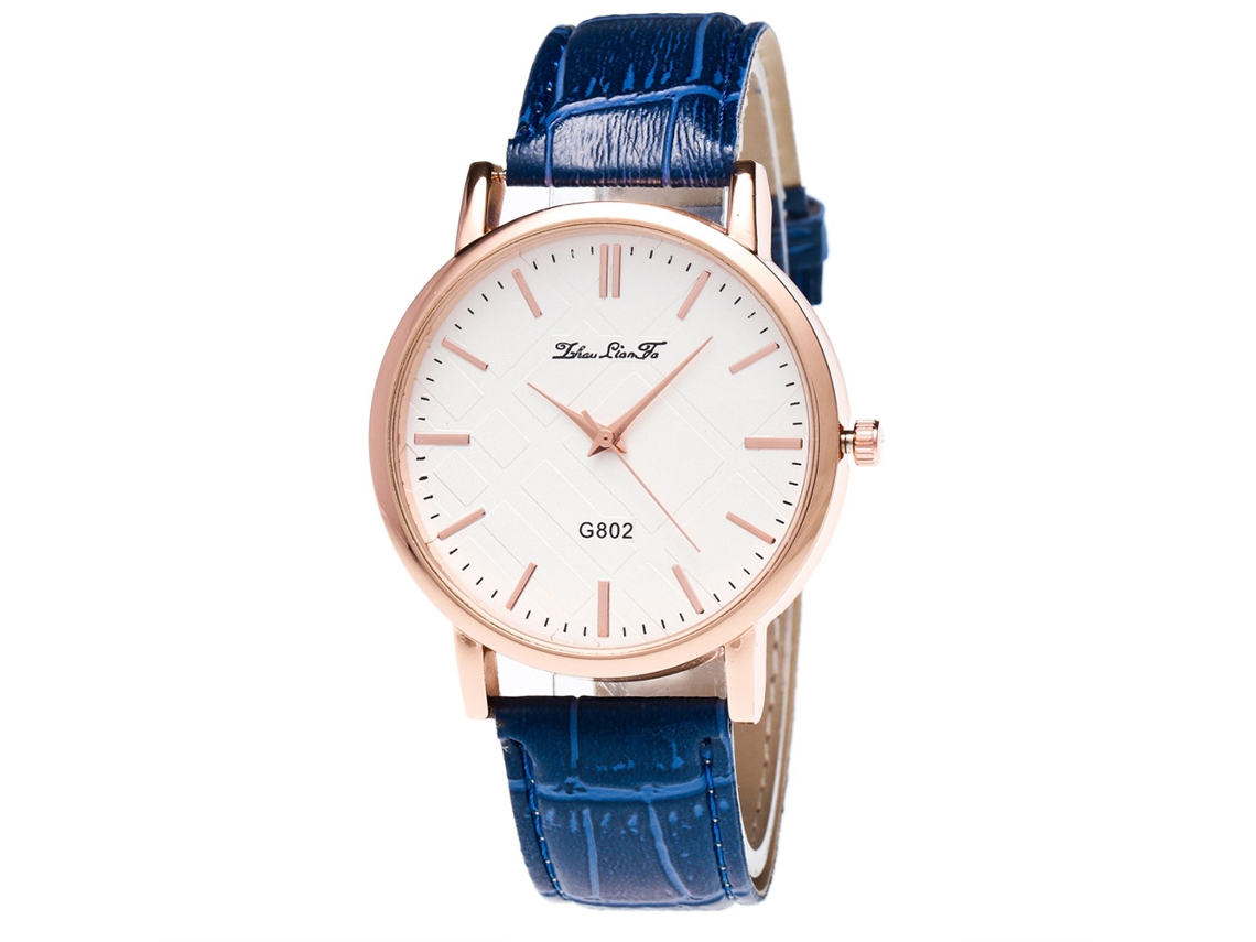 Reloj De Pulsera De Acero Redondo Con Correa De Pu Analógico Cuarzo Zhoulianfa Azul