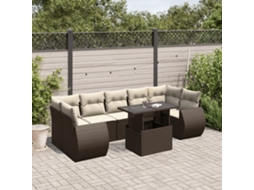 Vidaxl 8 Pcs Conjunto Sofás De Jardim C/ Almofadões Vime Pe Castanho