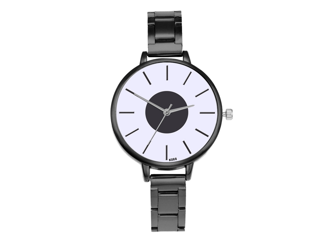 Relógio Analógico de Quartzo Feminino de Aço com Pulseira Simples e Elegante Casual (preto)
