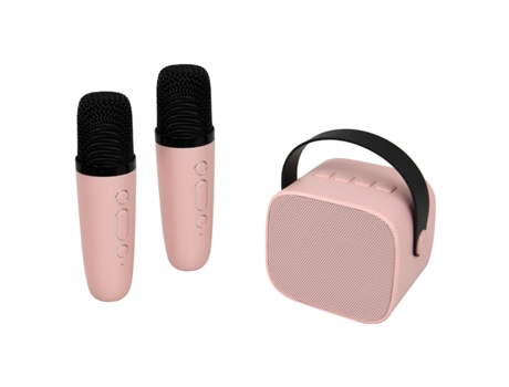 Coluna De Karaoke Bluetooth De 15 W Com 2 Microfones Sem Fios Rosa Party