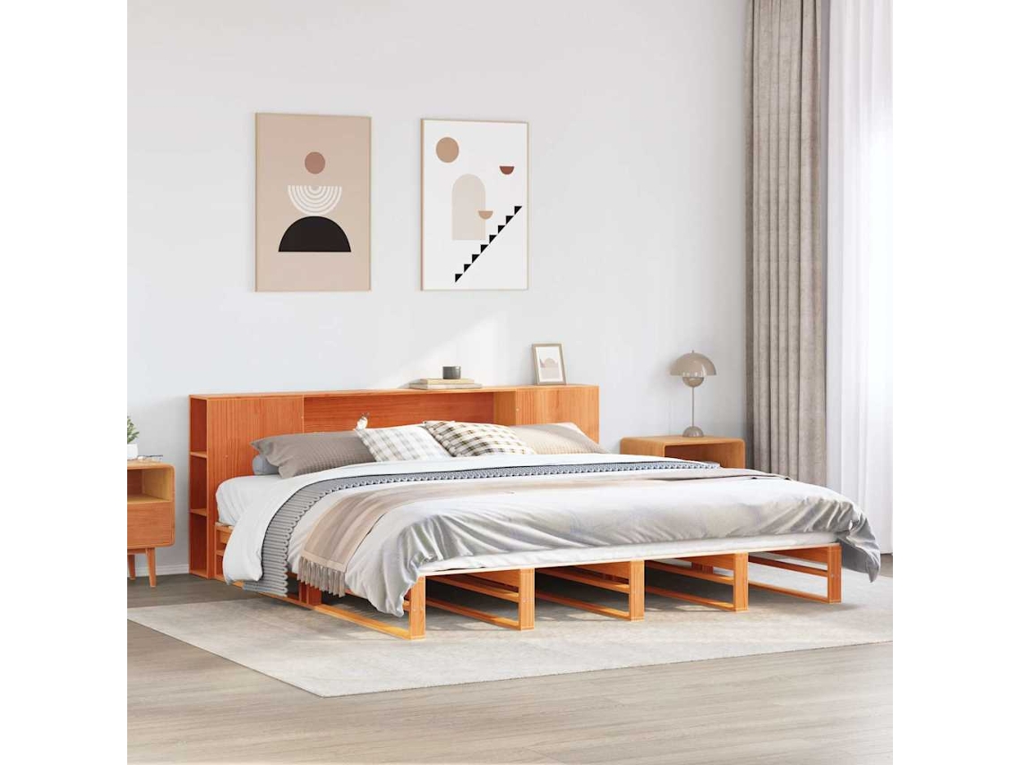 Cama Sem Colchão 200x200 Cm Madeira Maciça Castanho-mel