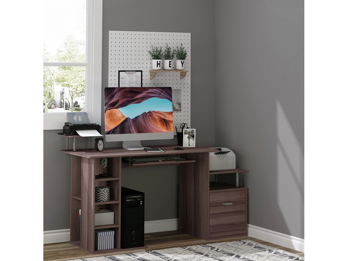 Mesa De Computador Para Quarto E Escritório Com Gaveta E Prateleira De Madeira.