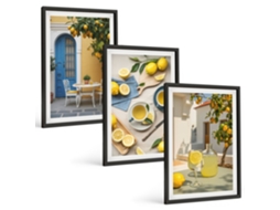 Composição De Quadros Na Parede Limões, Limonada, Portas Azuis Moldura Preta Quadros Para O Escritório Espelharte (3 Piezas De 40x60 Cm)