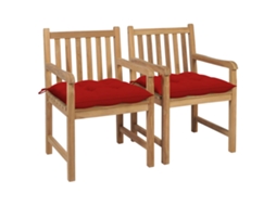 Vidaxl Cadeiras De Jardim C/ Almofadões Vermelhos 2 Pcs Teca Maciça