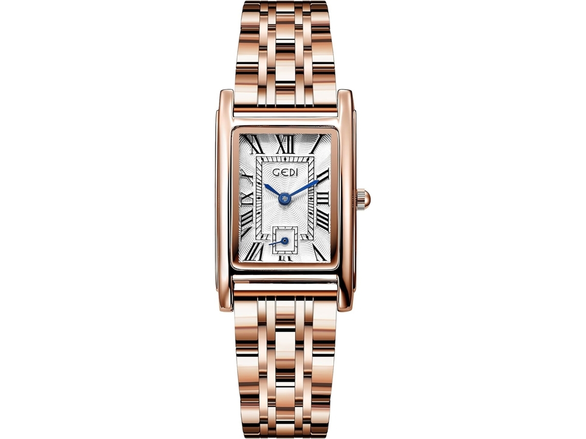 Relógios de Senhora com Caixa em Ouro Rosa Numeral Romano Relógio de Pulso de Luxo Quadrado Bracelete em Pele Castanha