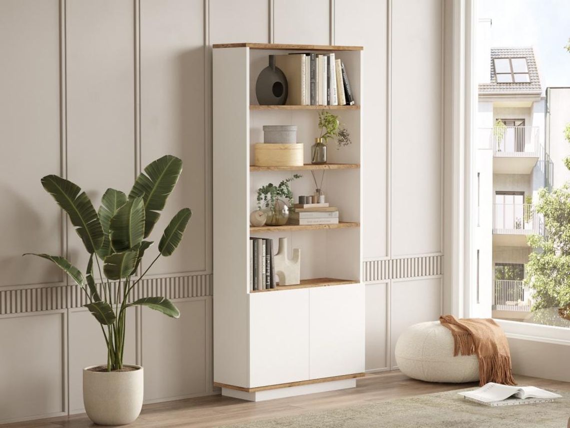 Estante com 2 portas e 4 prateleiras, natural claro e branco Lotula VENTE-UNIQUE.PT