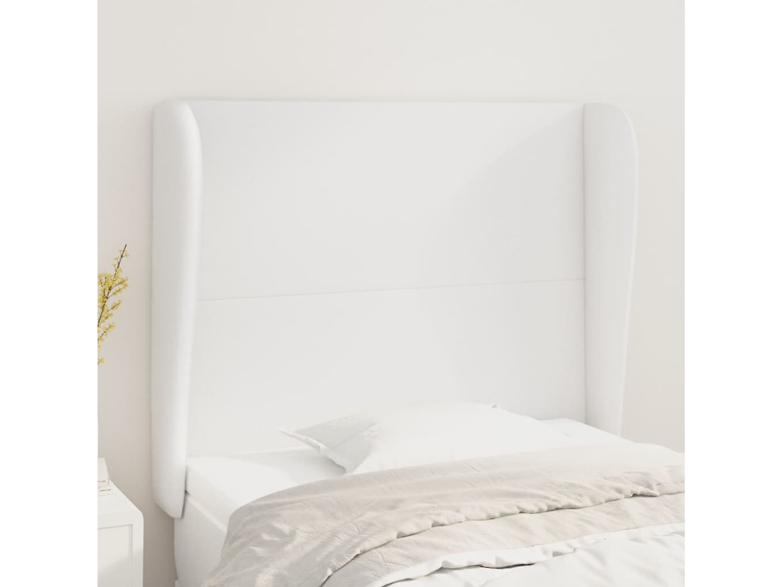 Cabeceira Cama C/ Abas Couro Artificial 83x23x118/128 Cm Branco