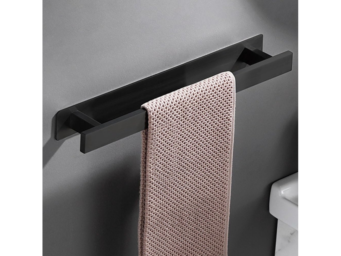 Suporte De Toalha 40cm Com Argola Autoadesiva Para Banheiro, Em Aço Inoxidável 304 Preto Fosco, Para Montagem Na Parede