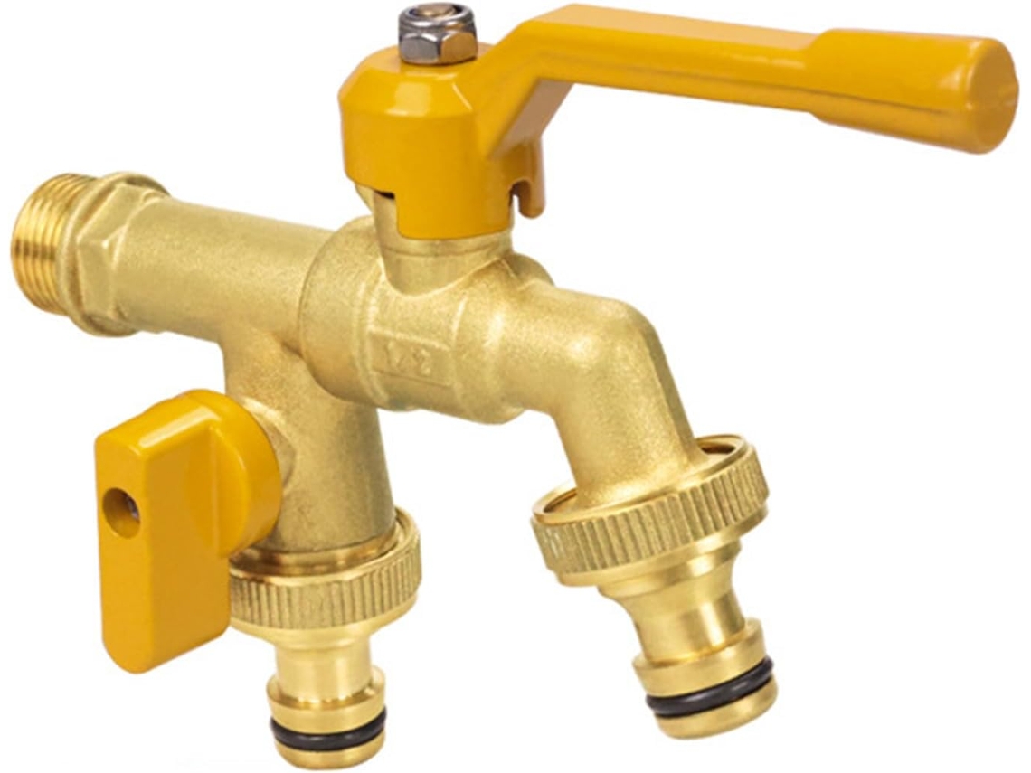 Torneira Dupla De Latão Com Válvula Esfera 1/2" Para Uso Externo,