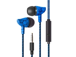 Auriculares Controlado Por Fio com Microfone Plugue Estéreo de 3,5 Mm Modernos com Fio Trançado Crack Azul