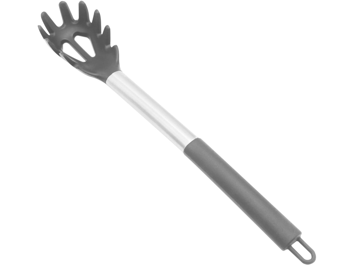 Garfo de Silicone para Massas Alimentícias Colher de Massa com Alça de Aço Inoxidável Filtro de Espaguete e Colher de Servir Cinza