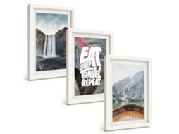 Quadros Decorativos Para Parede Cachoeira, Montanhas, Natureza, Barco Moldura Branca Quadros Para O Escritório Espelharte (3 Peças 20x30 Cm)