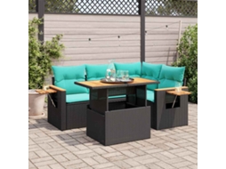 Vidaxl 5 Pcs Conjunto Sofás De Jardim Com Almofadões Acácia E Vime Pe