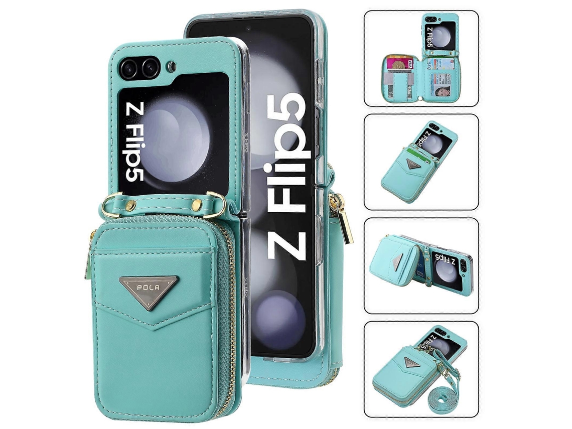 Capa De Celular Tipo Carteira Com Zíper E Compartimentos Para Vários Cartões Pola