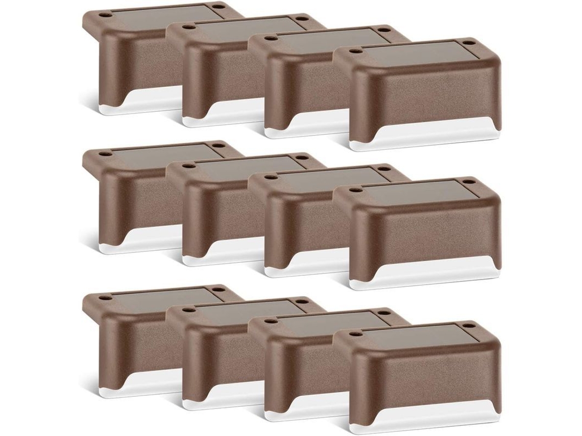 Luzes De Escada Solares Bronze Impermeáveis, 12 Unidades, Luz Led Branca Quente