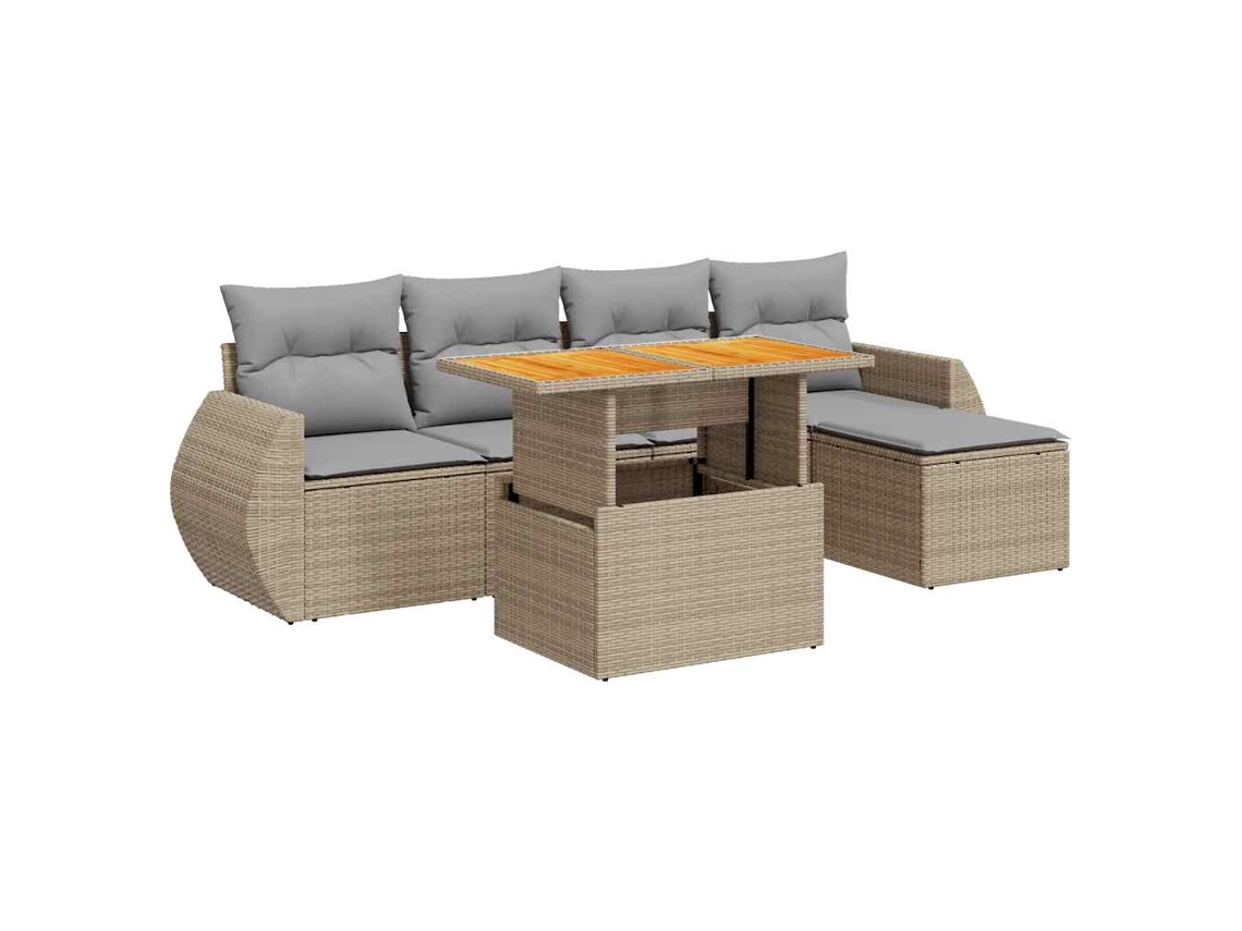 Conjunto de 6 Sofás P/ Jardim com Almofadões Vime Pe Bege MAISON EXCLUSIVE (80x200 cm)