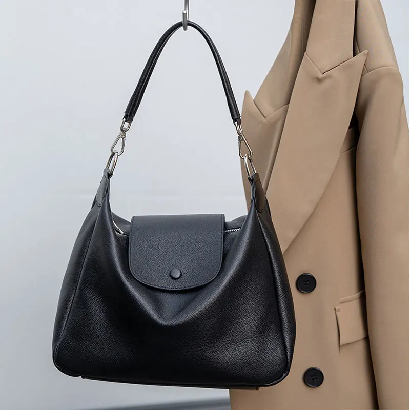 (77-07 Preto) Nova Bolsa Feminina Em Couro Genuíno, Estilo De Designer De Luxo, Bolsa De Ombro Feminina