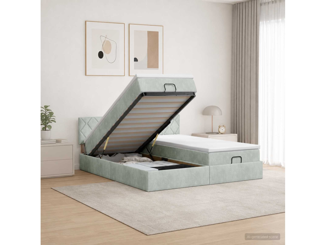 Vidaxl Cama Ottoman Com Colchão 2 Unid. Cinzento-claro Veludo