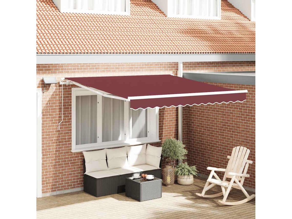 Vidaxl Toldo Retrátil Manual Com Luz Led 300x250 Cm Bordô