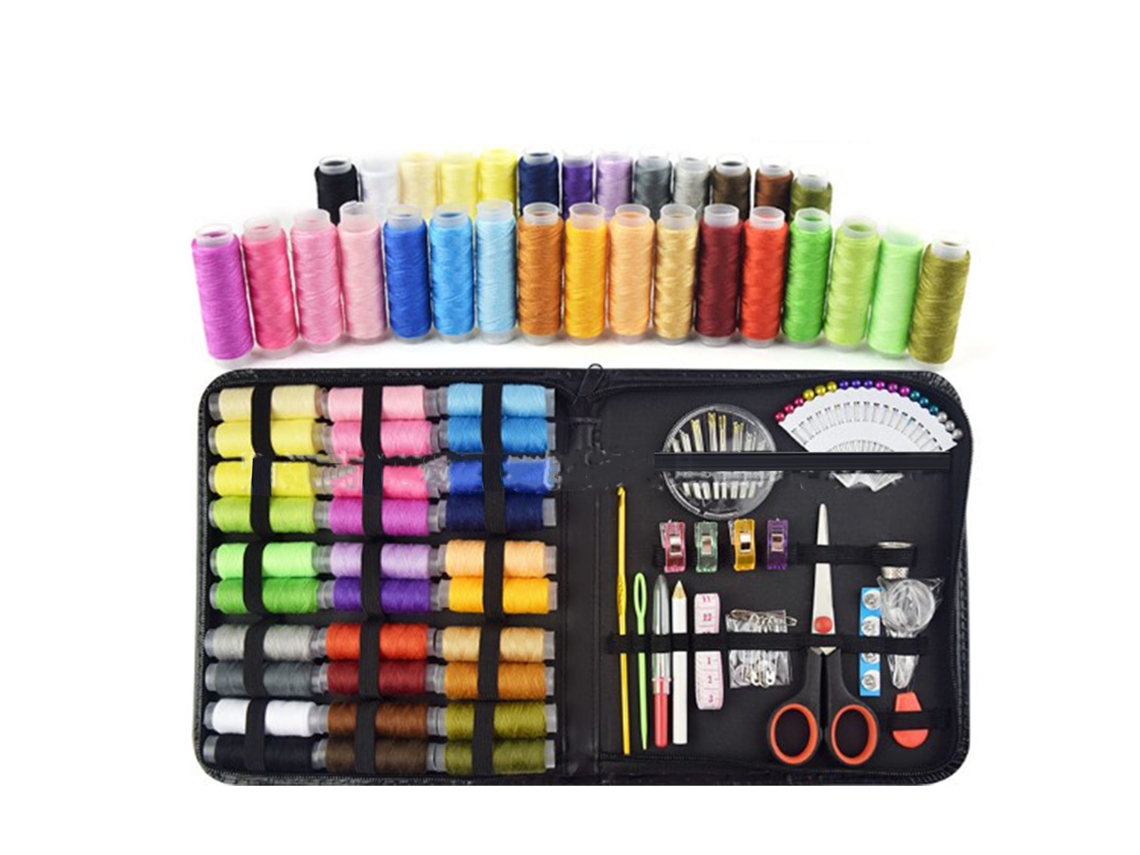 Kit de Costura Portátil Completo com 112 Peças e Bolsa de Armazenamento Preta para Uso Doméstico e Viagens. AQUAFORGE