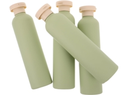 Conjunto De 4 Garrafas De Viagem Recarregáveis E Flexíveis De 260ml Em Pe Na Cor Verde Abacate.
