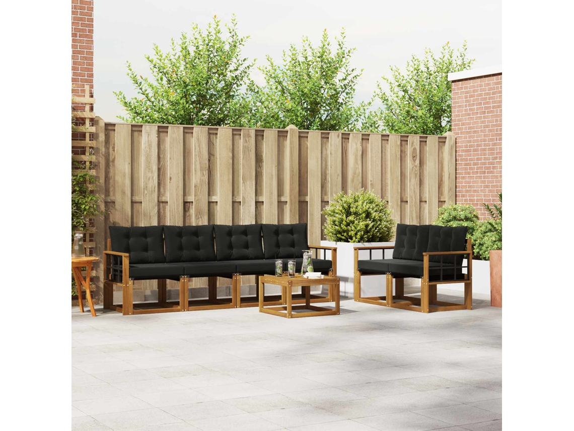 Vidaxl Conjunto De Sofás Para Exterior 7 Unid. Natural E Preto