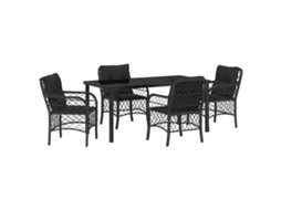 Conjunto 5 De Jantar De Jardim De Vidaxl Com Almofadas Preto Rattan Sintético