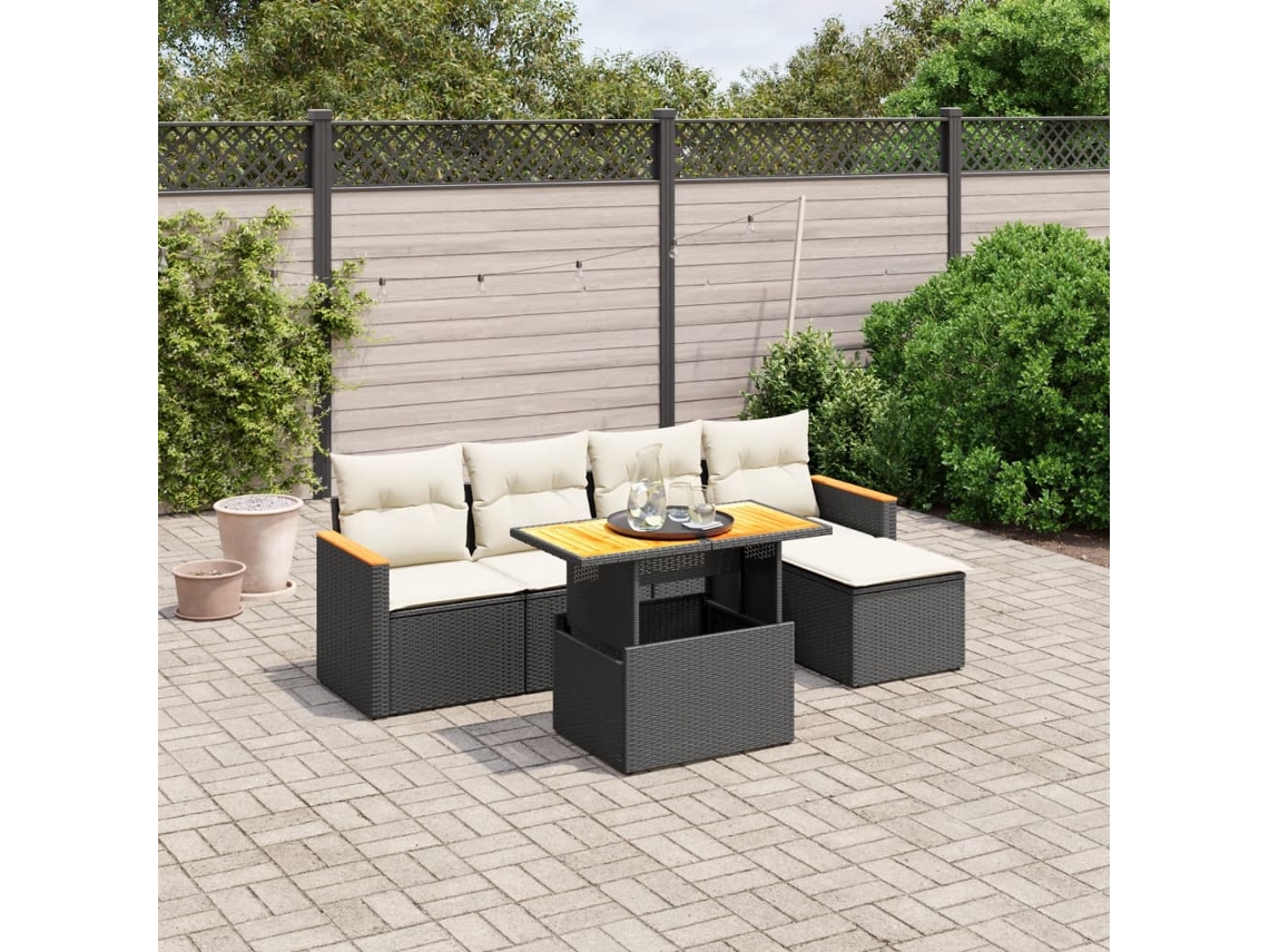 Vidaxl 6 Pcs Conjunto Sofás De Jardim C/ Almofadões Vime Pe Preto
