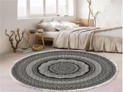 Lurelia Tapete Mandala Redondo Boémio Antiderrapante Lavável Absorvente Cinza 60 Cm