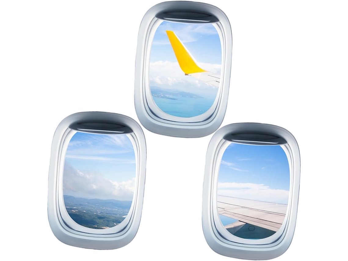 Adesivos Parede Removíveis Janelas Pvc Conjunto 3 Folhas Paisagem Avião Fáceis Aplicar Decoração Fundo Tv GOKOCO