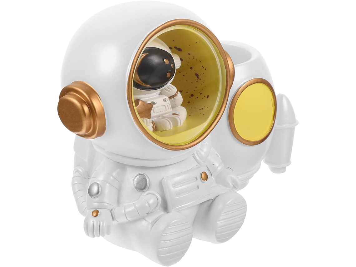 Porta lápis de Resina com Led em Formato Astronauta Branco da Stobaza, Organizador Mesa Decorativo para Manter