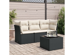 Vidaxl 4 Pcs Conjunto De Sofás Para Jardim C/ Almofadões Vime Pe Preto