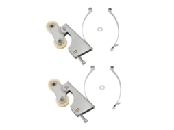 2 rodízios Primerox em aço inoxidável com núcleo de cobre para portas de correr de armários de banheiro.