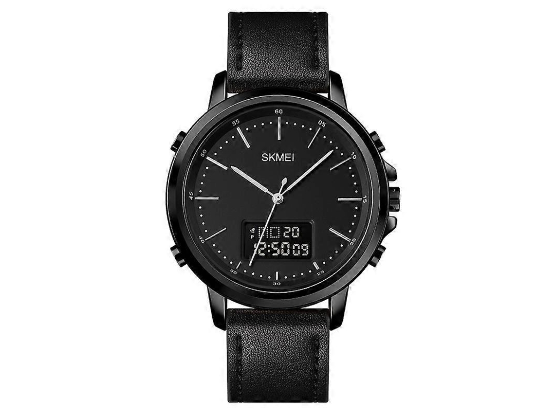 Relógio Masculino Esportivo Skmei 1652 Com Movimento Duplo, Pulseira De Couro E Liga Metálica, Cor: Caixa Preta E Mecanismo Preto.