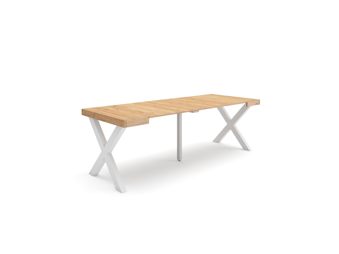 Mesa Consola Extensível, 222x90x77cm, Para 10 Pessoas, Pés De Madeira, Carvalho