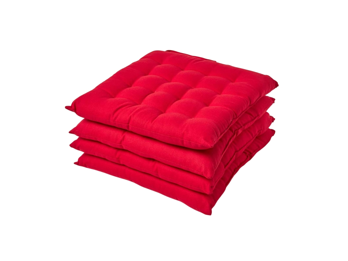 Homescapes Red Plain Seat Pad With Button Straps, Cotton, 40 X 40 Cm, Set Of 4
