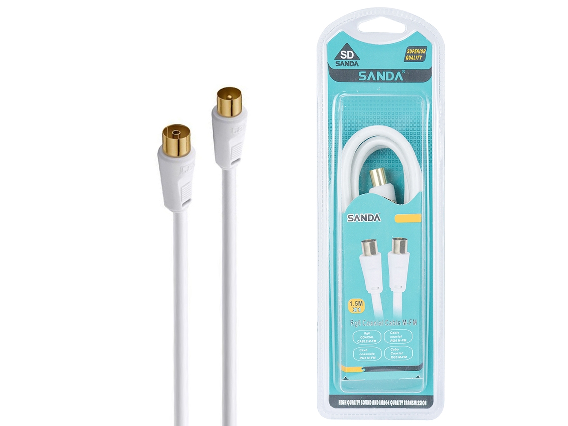 Cabo Coaxial Rg6 M-F SANDA Sd-8176 1.5M (Branco)