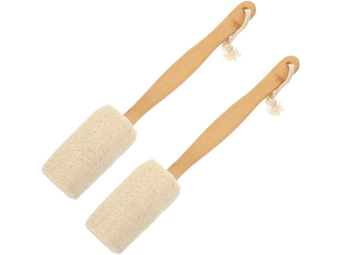 Lurelia Pack De 2 Buchas Vegetais De Banho Para Costas E Corpo, Bucha Natural, Cabo Longo E Cerdas Macias, Uso Diário Suave