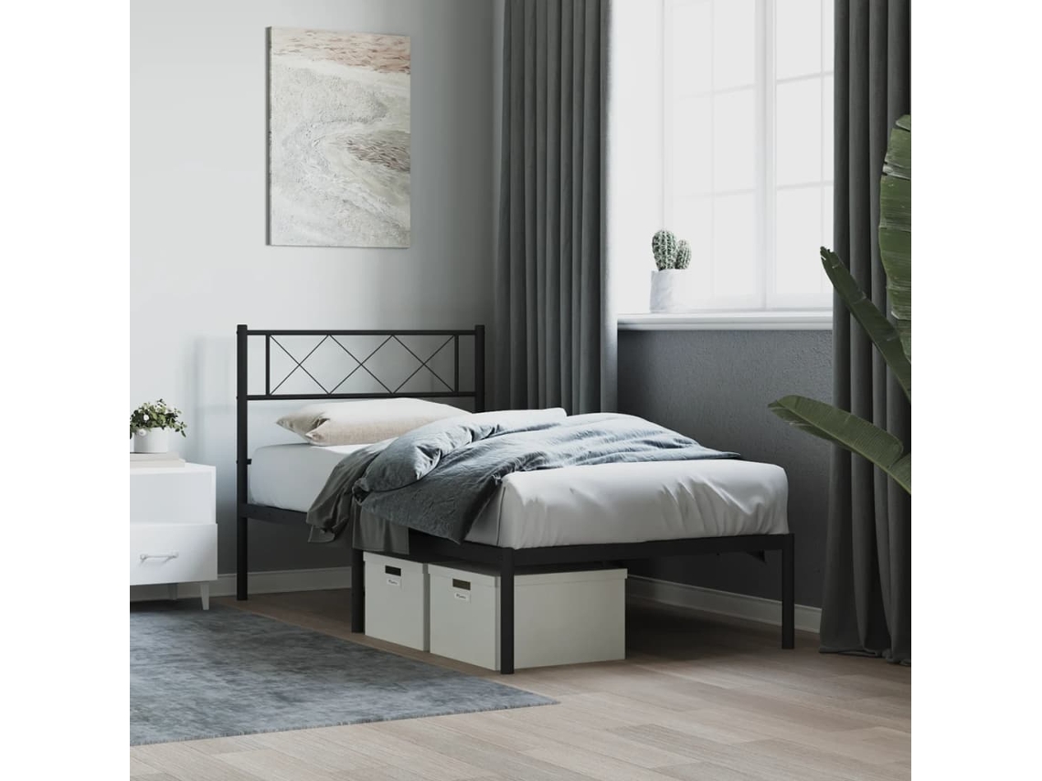 Vidaxl Estrutura De Cama Com Cabeceira 90x190 Cm Metal Preto